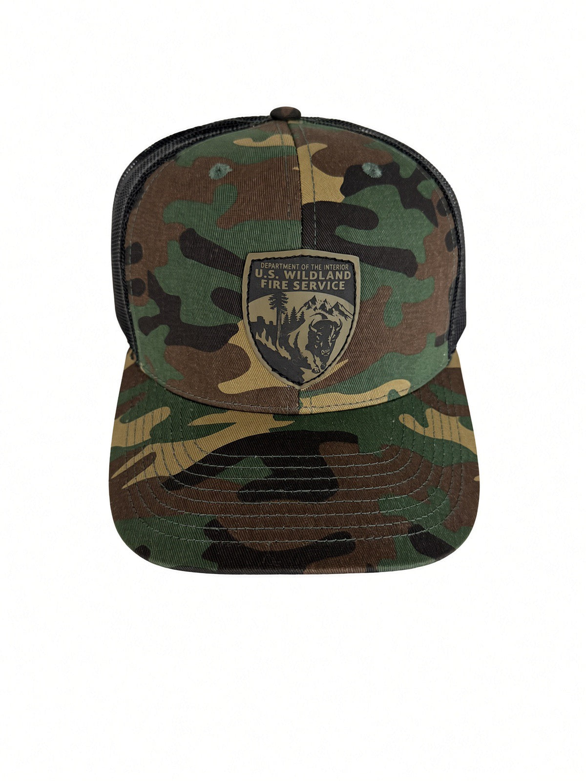 USWFS Black/Camo Snapback Hat OD Leather Patch